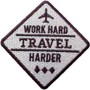 Parche Bordado 'Work Hard Travel Harder' de 3 Pulgadas, Termoadhesivo o para Coser, Aplique de Viaje para Bolsas, Tela, Fieltro No Tejido - Product Image 1