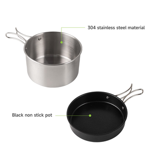 Ensemble de casseroles de camping en acier inoxydable avec revêtement antiadhésif, empilables, pour pique-nique et cuisine en plein air, avec bouilloire - Product Image 4