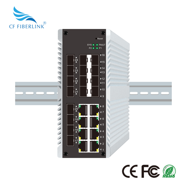 8 Port PoE Industrial Grade Management Switch, 16-port SFP,IP40 protection Level, High Temperature Resistant Dual Power Supply