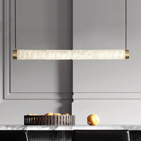 Luminaire suspendu LED horizontal moderne en albâtre de luxe avec lumière blanche chaude douce 2700K et durée de vie de 30 000 heures pour salon