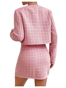 Ensemble de costume décontracté 2 pièces pour femmes, motif uni, tissu en polyester peigné, respirant, anti-froissement, blazer à manches longues, jupe - Product Image 3