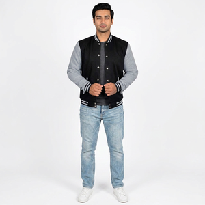 Cotton Fleece Sleeve Stand Collar Front Customizable New Design <b>Baseball</b> <b>Jacket</b> Outerwear <b>for</b> Winter Casual Team Uniform Use - Product Image 1