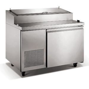 Mesas de preparación de mesa de refrigerador de ensalada de pizza de doble puerta de acero inoxidable con refrigeración debajo del mostrador - Product Image 1