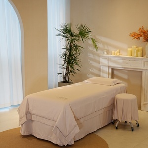 Atmosphère romantique vérifier modèles beauté <span class=keywords><strong>lit</strong></span> 4 pièces ensemble couleur unie <span class=keywords><strong>couvre</strong></span>-<span class=keywords><strong>lit</strong></span> Salon de beauté ensemble corps SPA Massage Table couverture ensemble - Product Image 2