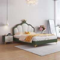 Lit pour enfants de petite taille au design moderne de haute qualité avec structure en bois massif et tissu en cuir, lit moelleux pour garçons et filles, cadre avec sommier