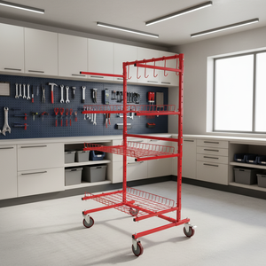 Carro de Almacenamiento de Piezas de Automóvil de Acero Industrial de Alta Resistencia con 4 Ruedas y Malla, Carro de Herramientas Móvil con Ganchos Bloqueables <span class=keywords><strong>para</strong></span> Taller de Reparación de Automóviles - Product Image 4