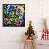 Kit de Peinture Diamant DIY Maison de Fleurs 40x40cm, Complet, Rond, 5D, avec Diamants Acryliques, Peinture Diamant Moderne pour Décoration Intérieure