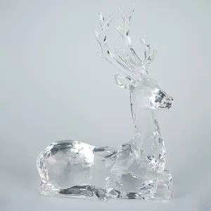Hoge Kwaliteit Transparant Glas Elanden & Bloem Kristal Ornamenten Groothandel Gepersonaliseerd Voor Kerst & Bruiloft Decor Ambachtelijke Cadeau