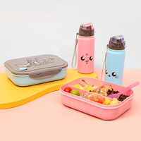 Boîte à lunch bento pour enfants avec bouteille d'eau, ensemble de 4 compartiments, récipient en plastique, tasse, compatible micro-ondes, boîte portable minimaliste