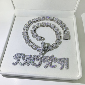 FOXI collana <span class=keywords><strong>con</strong></span> <span class=keywords><strong>nome</strong></span> personalizzato stile Hip Hop <span class=keywords><strong>argento</strong></span> Bling ghiacciato catena a maglie cubane per uomo e donna regalo perfetto - Product Image 3