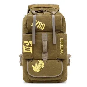 Small MOQ fashion pattern Large capacity durable outdoor vintage canvas rucksack travel outdoor backpack