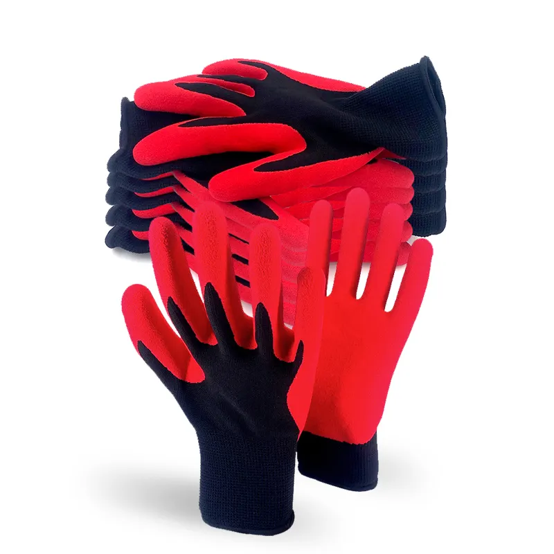 Gants 13G Rouge Polyester Noir Nitrile Finition Sandy Enduit