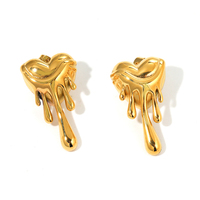 Boucles d'oreilles en acier inoxydable plaqué or 18 carats, finition polie, en forme de cœur irrégulier effet métal liquide, pour femme