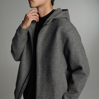 Jaket ritsleting wol berat pria grosir untuk musim gugur musim dingin kasar Twill dua kancing bertudung dengan mantel wol