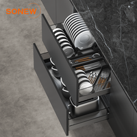 Organisateur de placard de cuisine SONEW DAWN en alliage d'aluminium, tiroirs coulissants avec étagère à vaisselle réglable et plateau à couverts