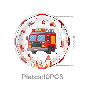 DAMAI Firefighter Birthday Party Decorations Firetruck Birthday Tableware Set Include Plates Napkins <b>Cups</b> for Fireman Party - Product Image 4