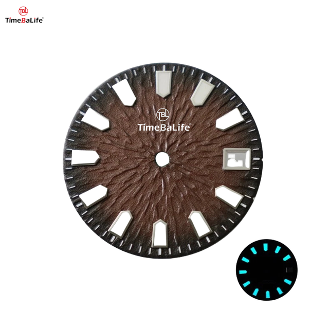 TimeBalife TBL-D27 OEM/ODM Custom Brass Embossed Watch Dial with Luminous Index for Automatic NH35 Movement Men's Watch Parts