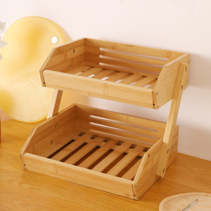 Bamboo Desktop Storage Rack Double Layer Fruit <b>Vegetable</b> Bread Basket Multifunctional Kitchen Organizer <b>Standing</b> Type - Product Image 1