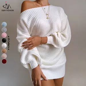 D&M Autumn Winter Casual Loose Jersey Knitted Mini Sweaters Dress Lady Balloon Long Sleeve Knitwear Women's Dresses