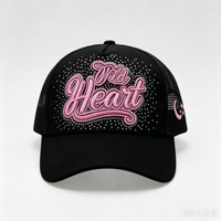 Casquettes Trucker en Maille Jersey à 5 Panneaux Personnalisées avec Broderie 3D, Logo Propre, Motifs Fruits/Pois en Strass, Vente en Gros