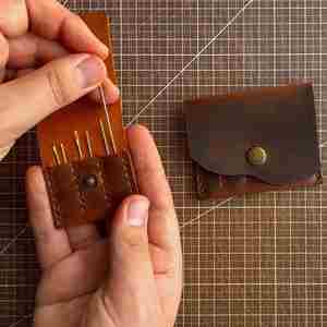 Handmade Genuine Leather Mini Sewing <b>Needle</b> <b>Case</b> with Button Closure Durable Portable <b>Needle</b> Protective Pouch Promotional Gift - Product Image 3