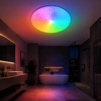 Ventilateur de plafond encastré fin pour salle de bain avec lumière LED RGB à intensité variable, haut-parleur Bluetooth et capteur d'humidité
