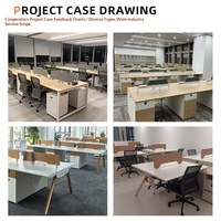 Postes de travail modernes minimalistes en PVC pour quatre à six personnes avec cloisons de séparation et boîte à câbles ; Ensembles de bureaux et chaises de bureau pour le personnel