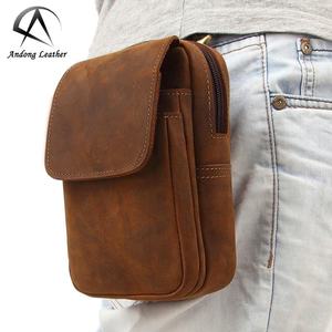 Sac banane pour homme en cuir de vache véritable de l'usine d'Andong, en cuir Crazy Horse, style rétro, pour affaires et activités de plein air - Product Image 1