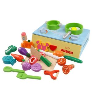 Ensemble de cuisine en <span class=keywords><strong>bois</strong></span> pour enfants, cuisinière à gaz de simulation, fruits et légumes à découper, jouets de cuisine pour la maison - Product Image 2