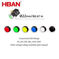 Interrupteur plastique HBAN 22mm, grand panneau plat, lumineux, momentané NO, 600V, pour production d’électricité
