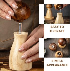 Wood Salt & <b>Pepper</b> Mills with Push Pull Mechanism Refillable Manual Mill Set on Wooden Base Eco-Friendly Box Packaging - Product Image 4
