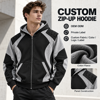 Sweat à capuche zippé personnalisé en molleton de coton, color block, panneau incurvé, veste à capuche entièrement zippée pour homme, streetwear