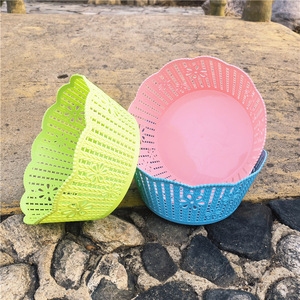 Plastic Imitation Rattan Round <b>Storage</b> <b>Basket</b> Mixed Color Mini Desktop Kitchen Bathroom Cosmetic <b>Toy</b> Organizer - Product Image 3