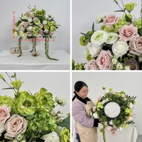DKB Großhandel Künstliche Grüne Rosa Seidenrosen-Blumenkugel Gefälschte Seidenblumen-Kugel 60cm Tischdekoration für Hochzeitstische