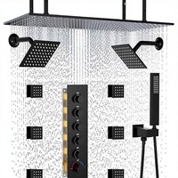 Ensemble de robinetterie de douche à effet pluie noir poli, haute pression, jet doux, affichage de la température, finition chromée, corps en laiton, pour hôtel