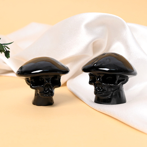 Vente en gros de sculptures de crânes de champignons en obsidienne, en cristal naturel, pour Halloween - Product Image 3