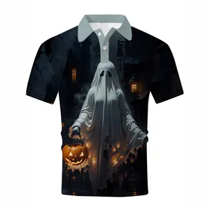 Camisetas de polo de golf de manga corta personalizadas para hombres de Halloween Camisetas de impresión digital transpirables de estilo Hip Hop únicas