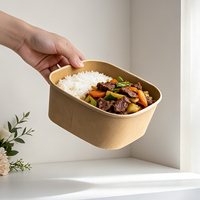 Boîte d'emballage alimentaire carrée personnalisée en papier kraft, bols jetables pour salades et fruits, avec couvercles transparents à fenêtre surélevée, sans BPA, utilisables au micro-ondes