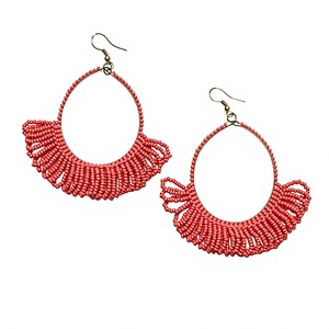 Coral Glass Seed Beads Bohemian Style Tassel Hoop <b>Earrings</b> Elegant Fringe Accessories Women's <b>Earrings</b> - Product Image 1