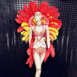 Costume de danse du ventre brésilien pour femmes, en polyester, avec perles et cristaux, pour le carnaval, ensemble de danse du ventre sexy dessiné à la main - Product Image 5