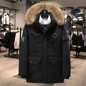 Men's Winter Warm Slim Hooded Thick <b>White</b> Duck Puffer Coat Cross-Border Short Style 95% Printed Canvas Zipper Drum Packaging - Product Image 1