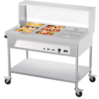 Chariot Bain-Marie Commercial Fajiduo HT-09T en Acrylique Isolé, Chauffage Électrique 1.5KW, Table de Service Alimentaire 30-85, Garantie 180 Jours