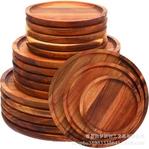 Cross-border wooden <b>trays</b>, Japanese minimalist acacia wood round dried fruit and <b>snack</b> plates, wholesale tabletop solid wood - Product Image 5