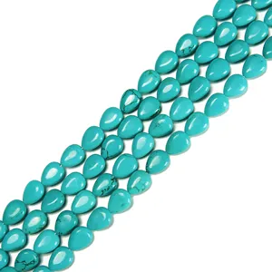 Loose Bulk 10x14mm 12x16mm Blue Green Turquoise Gemstone Bead Strands Smooth Flat Teardrop Stone Beads for Jewelry Making