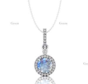 Colgante de piedra lunar arcoíris Natural, colgante de diamante de oro macizo de 14K, collar con colgante de solitario de piedras preciosas redondas de 8mm, venta al por mayor - Product Image 1