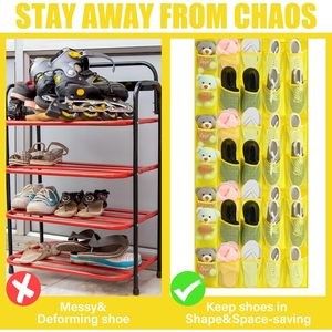 Organisateur de chaussures à suspendre sur la porte, 40 poches, en maille jaune, pour rangement dans le placard, type crochet antidérapant - Product Image 5