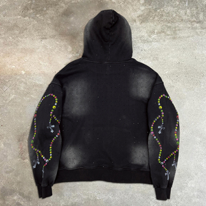 Graphic Hoodie with Screen Print Heavyweight French Terry Acid Wash Hoodie Custom Streetwear Oversized Rhinestone Hoodie Men - Product Image 2
