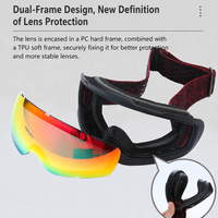 Masque de ski double couche anti-buée avec montures noires/rose/blanches, grande vue pour le ski, le cyclisme et les sports de neige, compatible avec les lunettes de vue