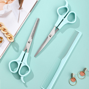 Three Piece Hair Styling Set Nordic Blue Stainless Steel Scissors Thinning Shears Flat Shears For Home Use - Product Image 1