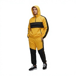 Ensemble de survêtement sportif pour homme, jaune et noir, à capuche, demi-zip, coupe-vent, pantalon - Product Image 1